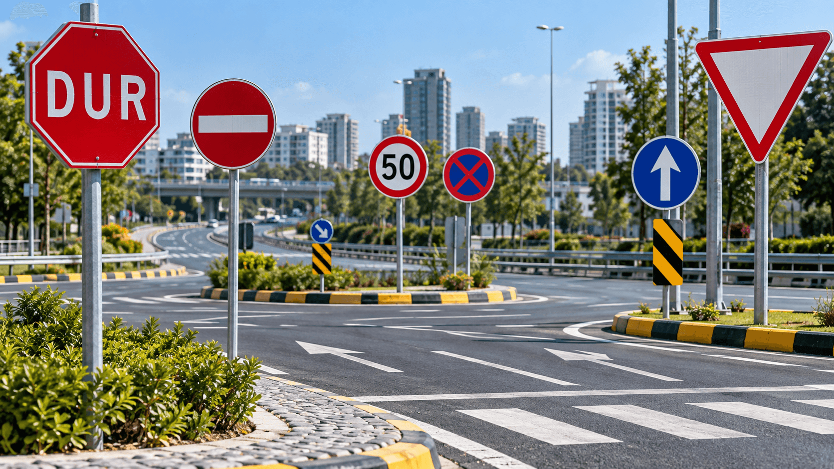 Urban Roundabout with Traffic Signs.png